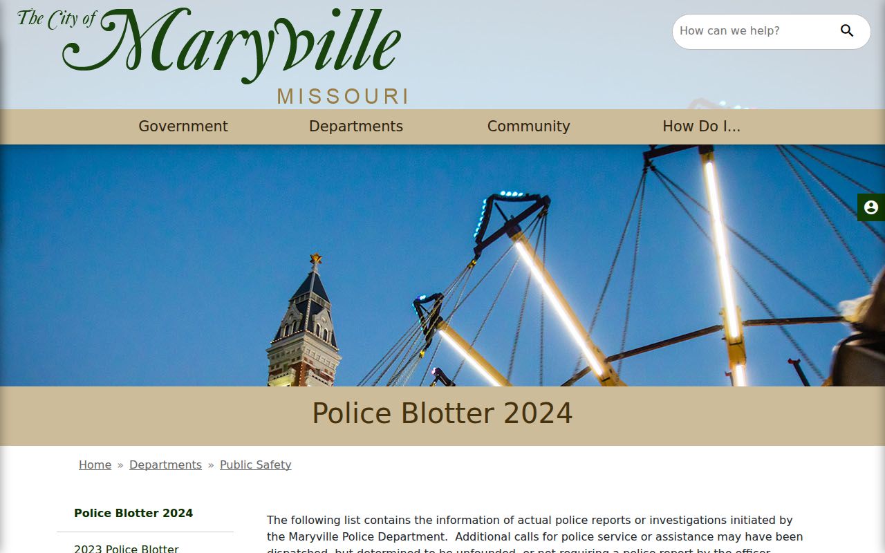 Maryville official 2024 police blotter archive page and innocence notice