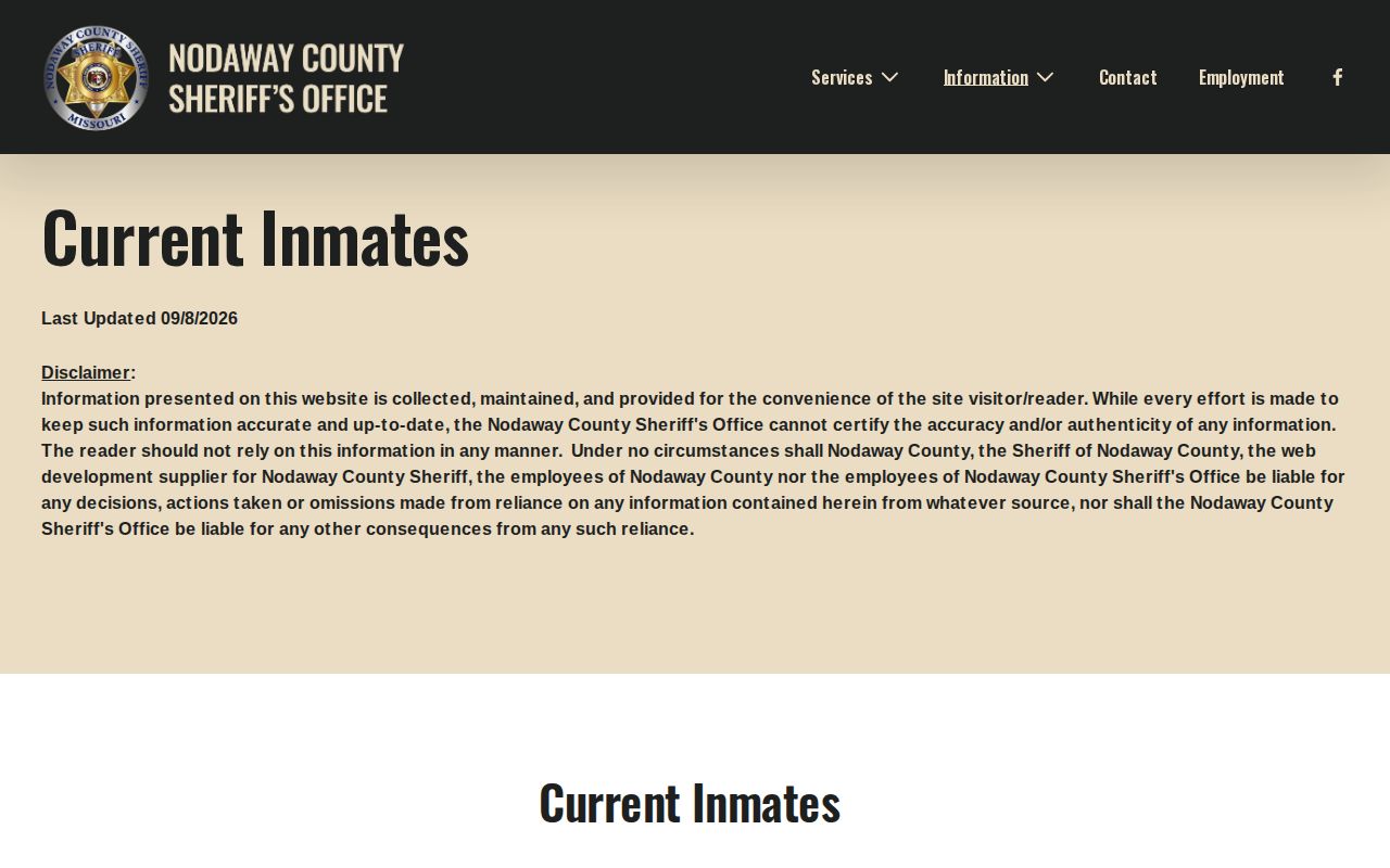 Nodaway County Sheriff Current Inmates roster and update notice